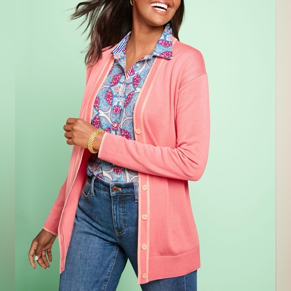 Talbots womens cardigan sweater pink XS preppy V neck buttons academia old money - Picture 2 of 9